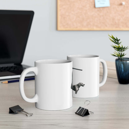 Personalized white hunting mug featuring a stylish design, perfect for outdoor enthusiasts and coffee lovers.