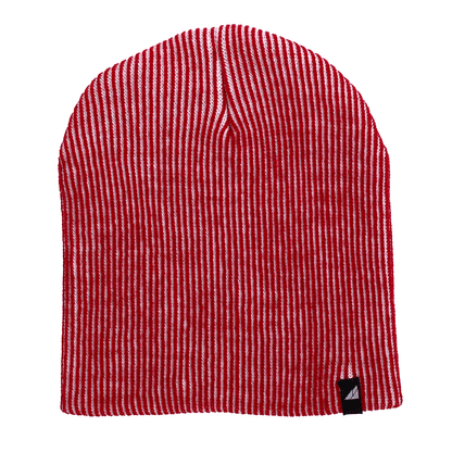 Adult Acrylic Beanie – Soft, Stretchy & Purposeful in red and white ribbed knit design.