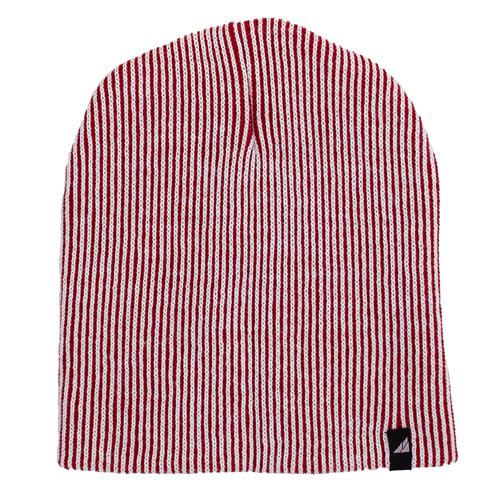 Adult Acrylic Beanie – Soft, Stretchy & Purposeful in red and white striped design, perfect for winter warmth.