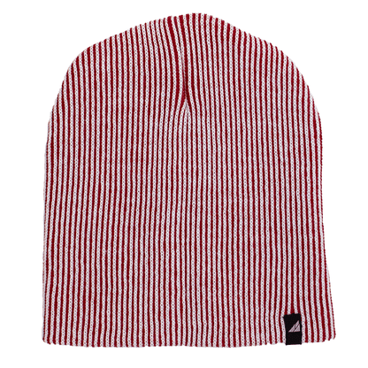 Adult Acrylic Beanie – Soft, Stretchy & Purposeful in red and white striped design, perfect for winter warmth.
