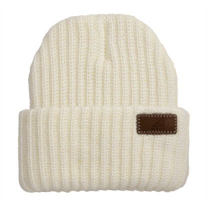 Adult Acrylic Ribbed Cuff Hat – Classic Warmth with Purpose in cream color with a ribbed design.