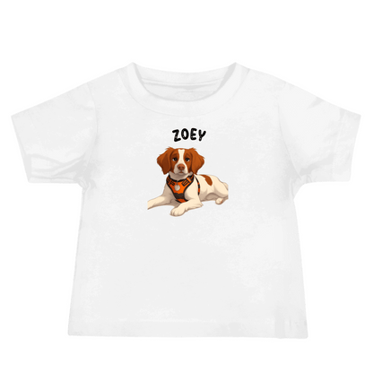 Custom cartoon pet baby tee featuring a cute dog named Zoey, perfect for little ones.