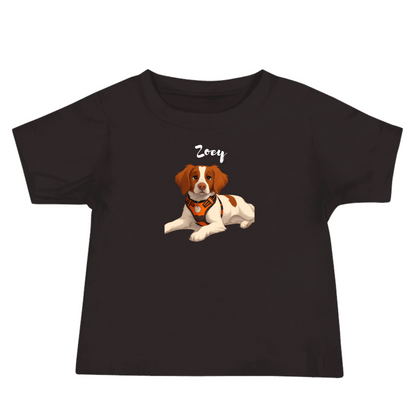 Custom baby tee featuring cartoon dog design with the name Zoey, perfect for pet lovers and unique gifts.