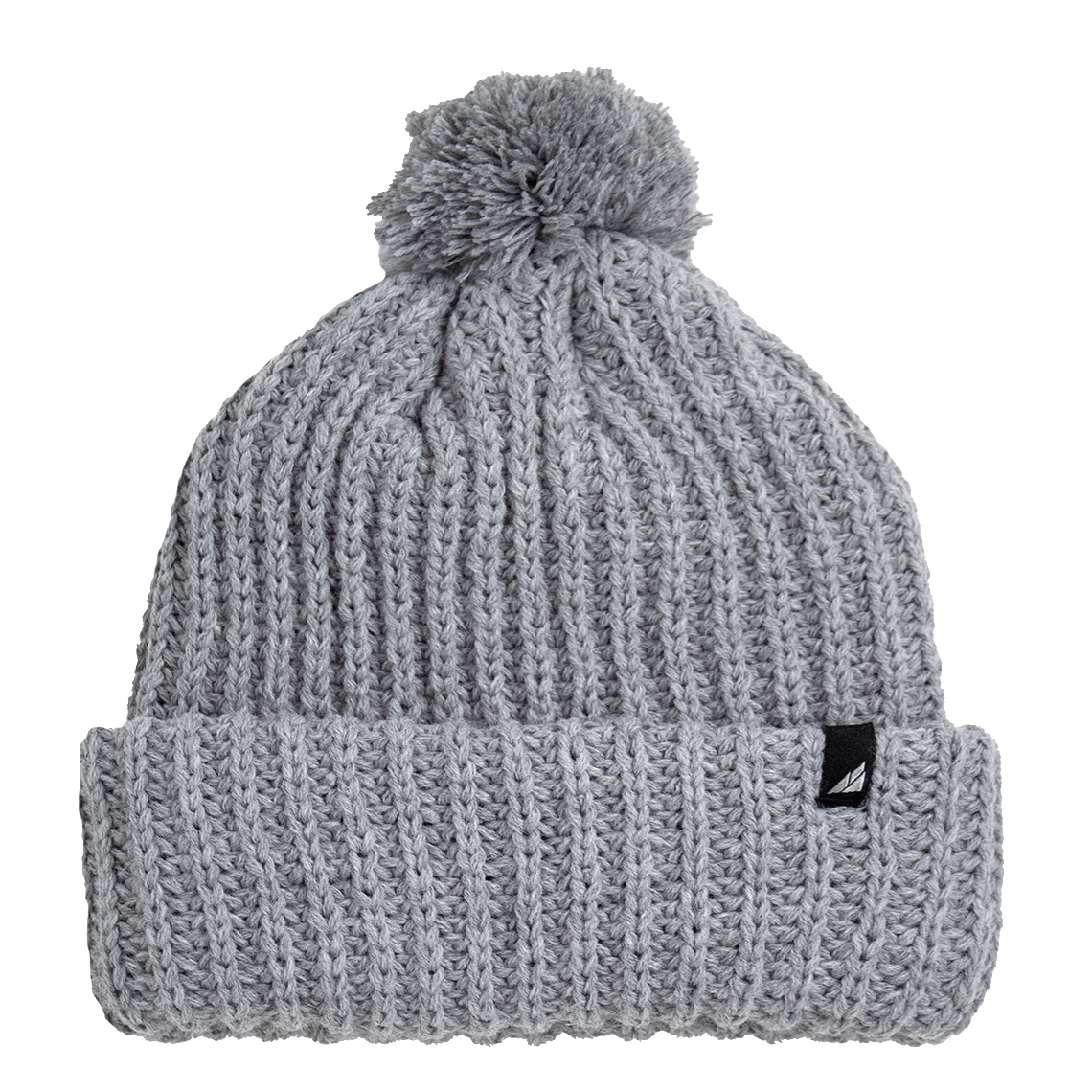 Child Acrylic Ribbed Cuff Hat with Pom – Cozy, Playful, Purposeful in gray, featuring a snug ribbed cuff and fluffy pom.