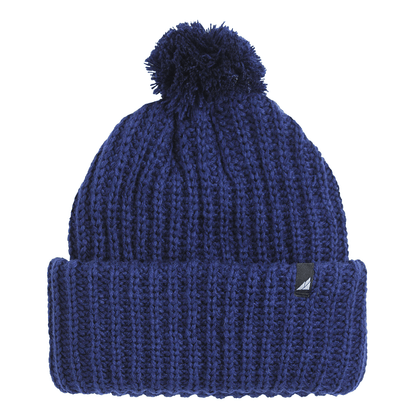 Child Acrylic Ribbed Cuff Hat with Pom – Cozy, Playful, Purposeful in navy blue with matching pom.