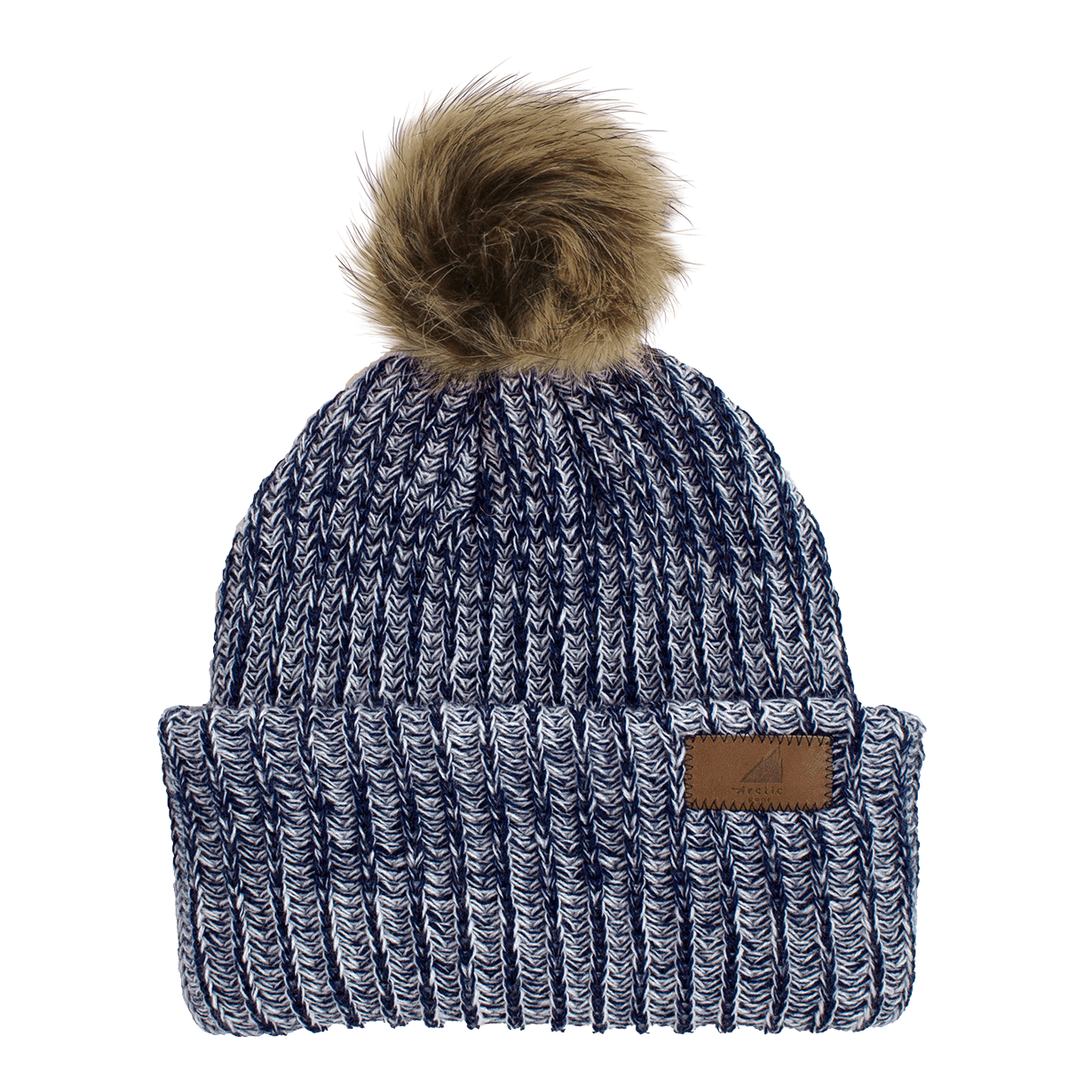 Child Acrylic Ribbed Cuff with Pom Hat – Cozy & Purposeful, navy blue knit hat with furry pom pom on top.