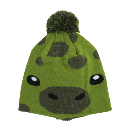 Child Specialty Hat (Ages 3–5) – Playful Warmth with Purpose, green hat with pompom and animal design.