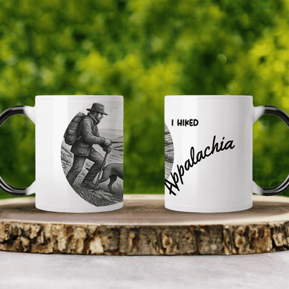 Personalized I Hiked Appalachia coffee mug featuring outdoor design and heat-sensitive ceramic.