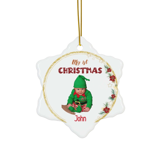 My 1st Christmas Ornament – Custom Photo in 4 Shapes featuring a baby's photo with festive design.