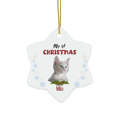 My 1st Christmas Ornament – Custom Photo in 4 Shapes featuring a kitten named Milo.