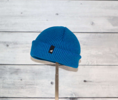 Infant Acrylic Cuff Hat – Soft Knit Beanie for Ages 3–12M in vibrant blue color on display.