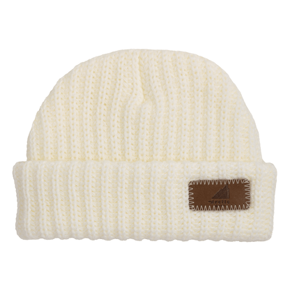Infant Acrylic Ribbed Cuff Hat – Soft, Stretchy & Purposeful in cream color with a cozy rib-knit design.