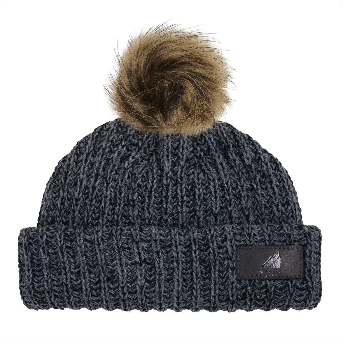 Infant Acrylic Ribbed Cuff with Pom Hat – Cozy & Purposeful in dark gray with playful fur pom