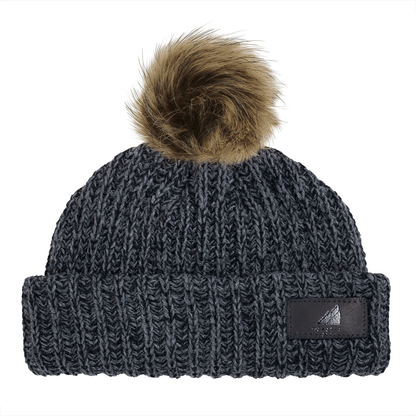 Infant Acrylic Ribbed Cuff with Pom Hat – Cozy & Purposeful in dark gray with playful fur pom