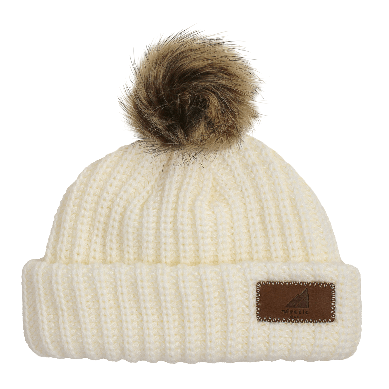 Infant Acrylic Ribbed Cuff with Pom Hat – Cozy & Purposeful in soft cream color with a playful pom pom on top.