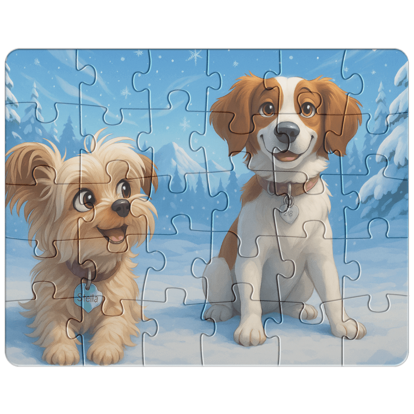 Winter Cartoon Puzzle – Personalized Keepsake for Kids & Families (4 Sizes): Happy dogs in a snowy scene.