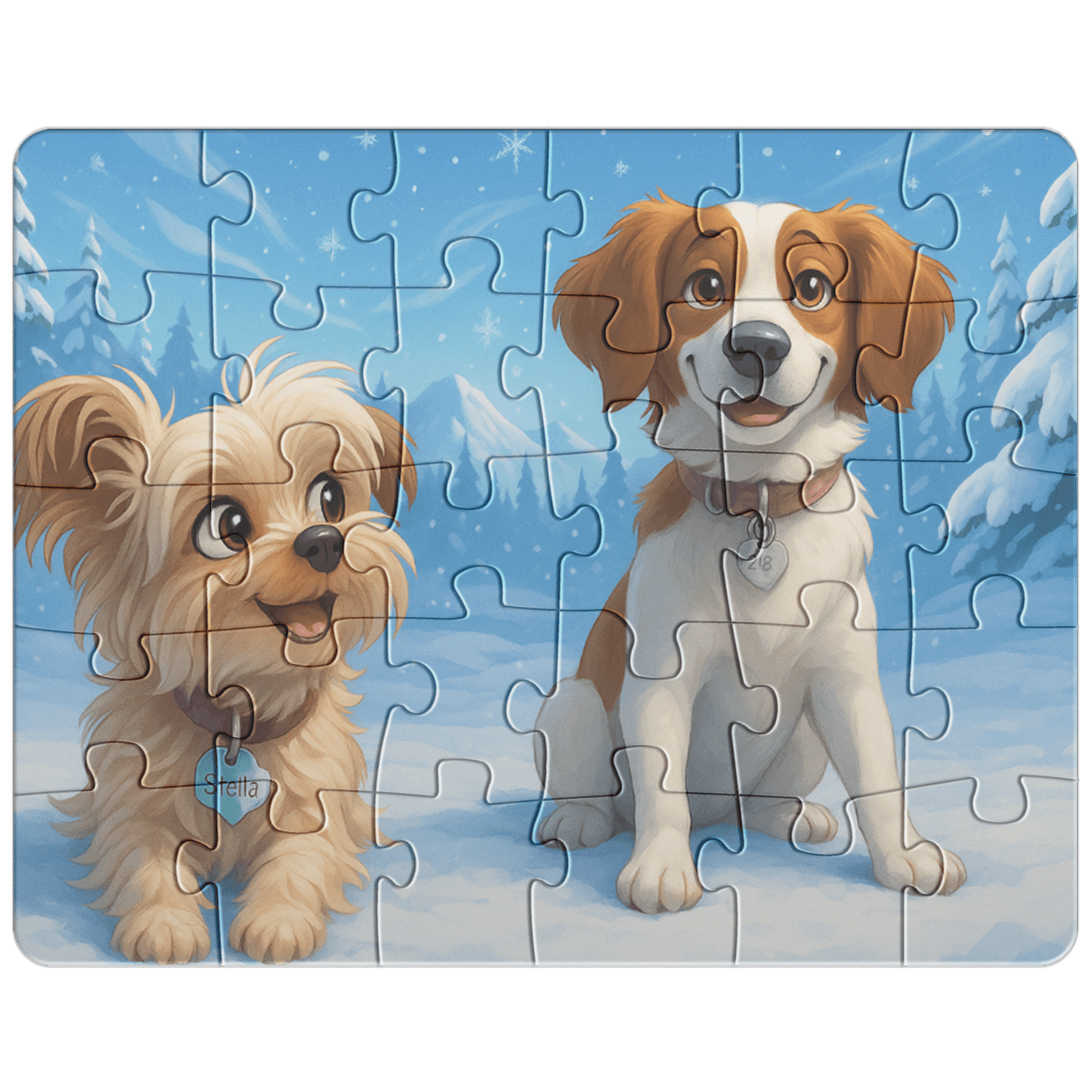 Winter Cartoon Puzzle – Personalized Keepsake for Kids & Families (4 Sizes): Happy dogs in a snowy scene.