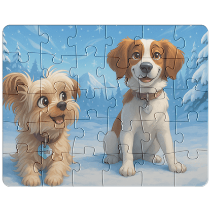 Winter Cartoon Puzzle – Personalized Keepsake for Kids & Families (4 Sizes): Happy dogs in a snowy scene.