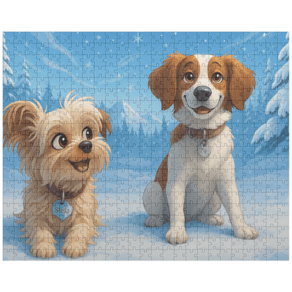 Winter Cartoon Puzzle – Personalized Keepsake for Kids & Families (4 Sizes) featuring adorable snowy dogs.