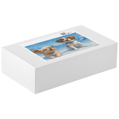 Winter Cartoon Puzzle – Personalized Keepsake for Kids & Families (4 Sizes) box featuring playful dog illustration.