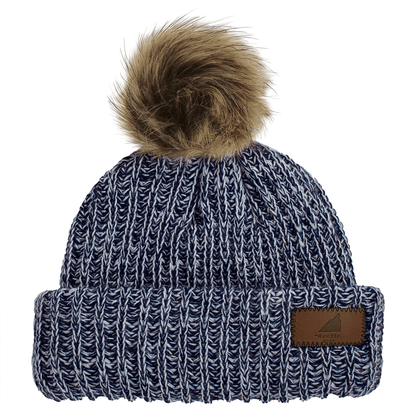 Toddler Acrylic Ribbed Cuff with Pom Hat – Cozy & Purposeful in navy with faux fur pom