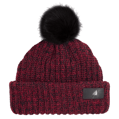 Toddler Acrylic Ribbed Cuff with Pom Hat – Cozy & Purposeful in burgundy with a fluffy pom-pom on top.