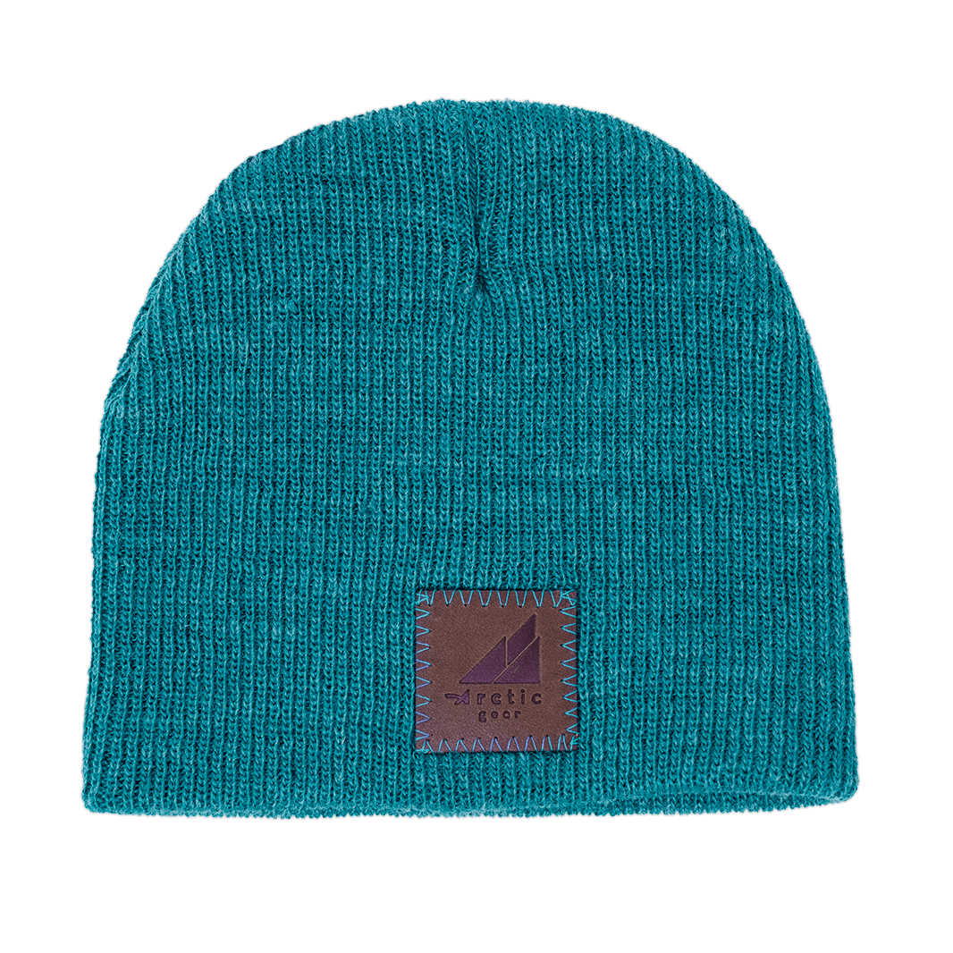Toddler Acrylic Wool Beanie – Soft, Stretchy & Winter-Ready in teal with a label.