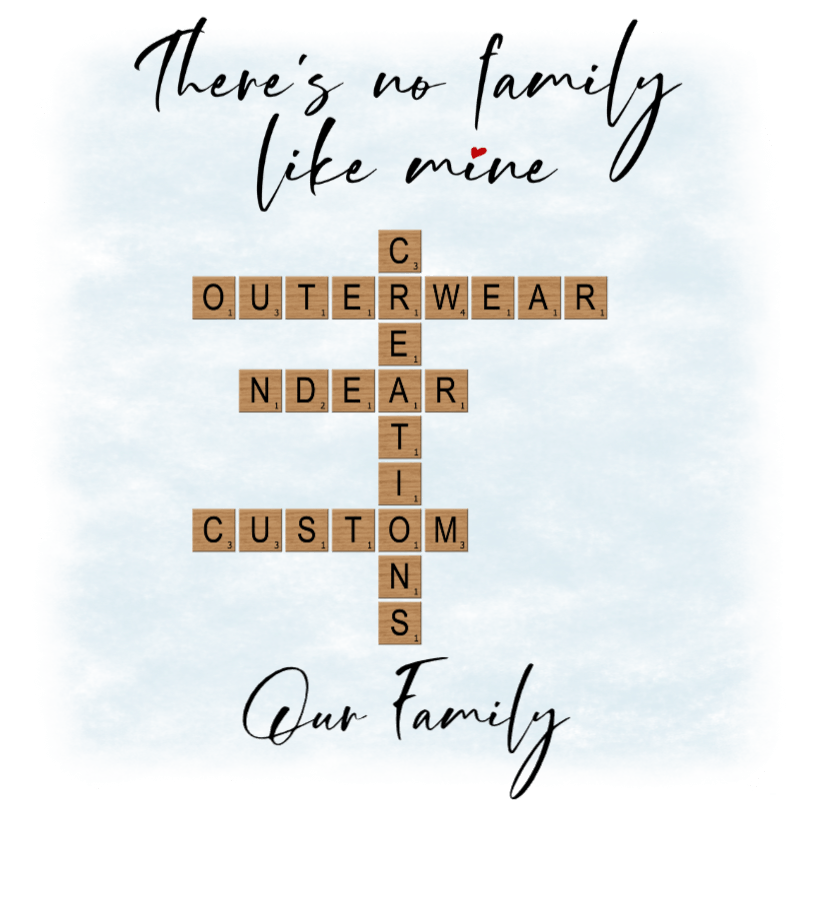 Customizable family quote design featuring crossword style lettering that celebrates unique family bonds.