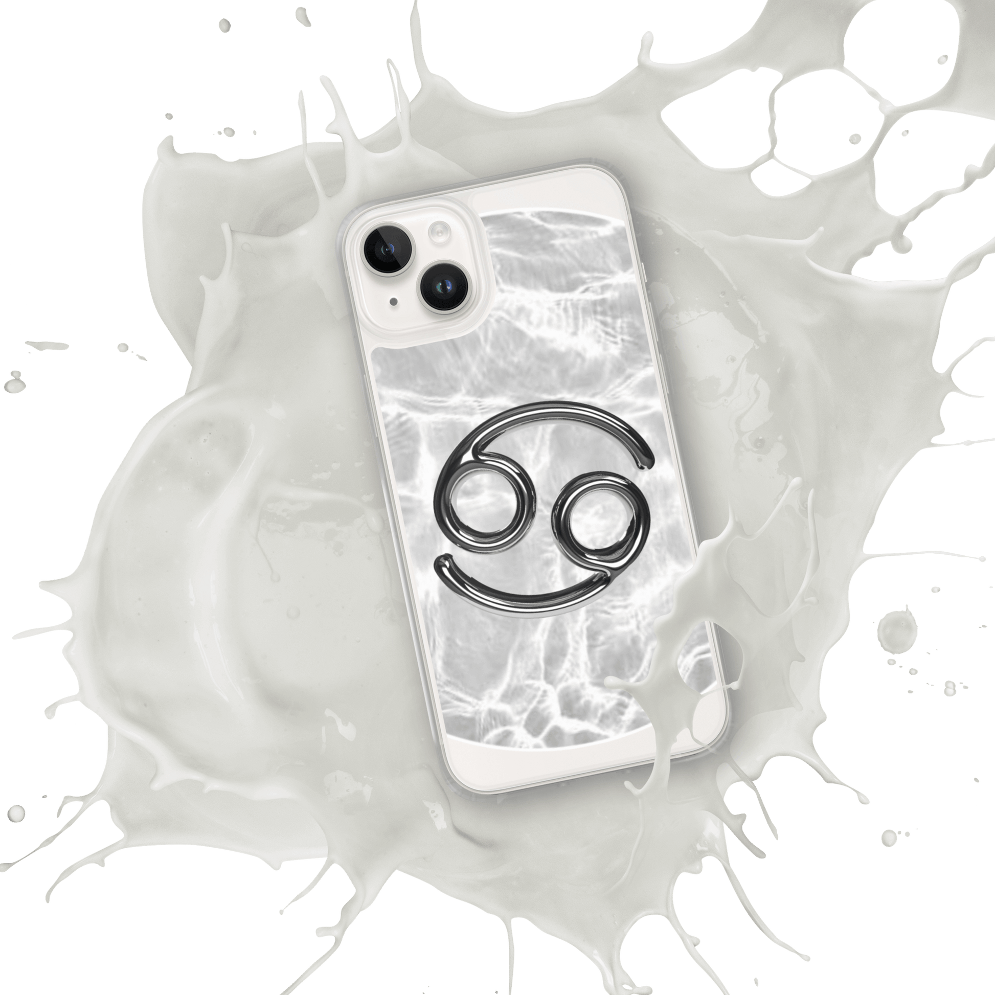 Zodiac Cancer Magsafe Clear iPhone Case with Marble Design and Metallic Symbol