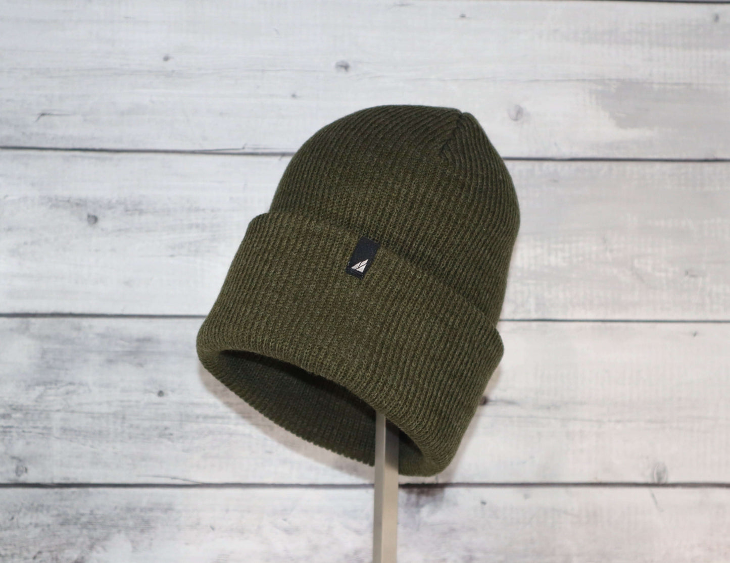 Adult Acrylic Cuff Hat – Soft Knit Beanie in olive green, showcasing a comfortable and warm design.