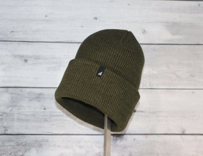 Adult Acrylic Cuff Hat – Soft Knit Beanie in olive green, showcasing a comfortable and warm design.