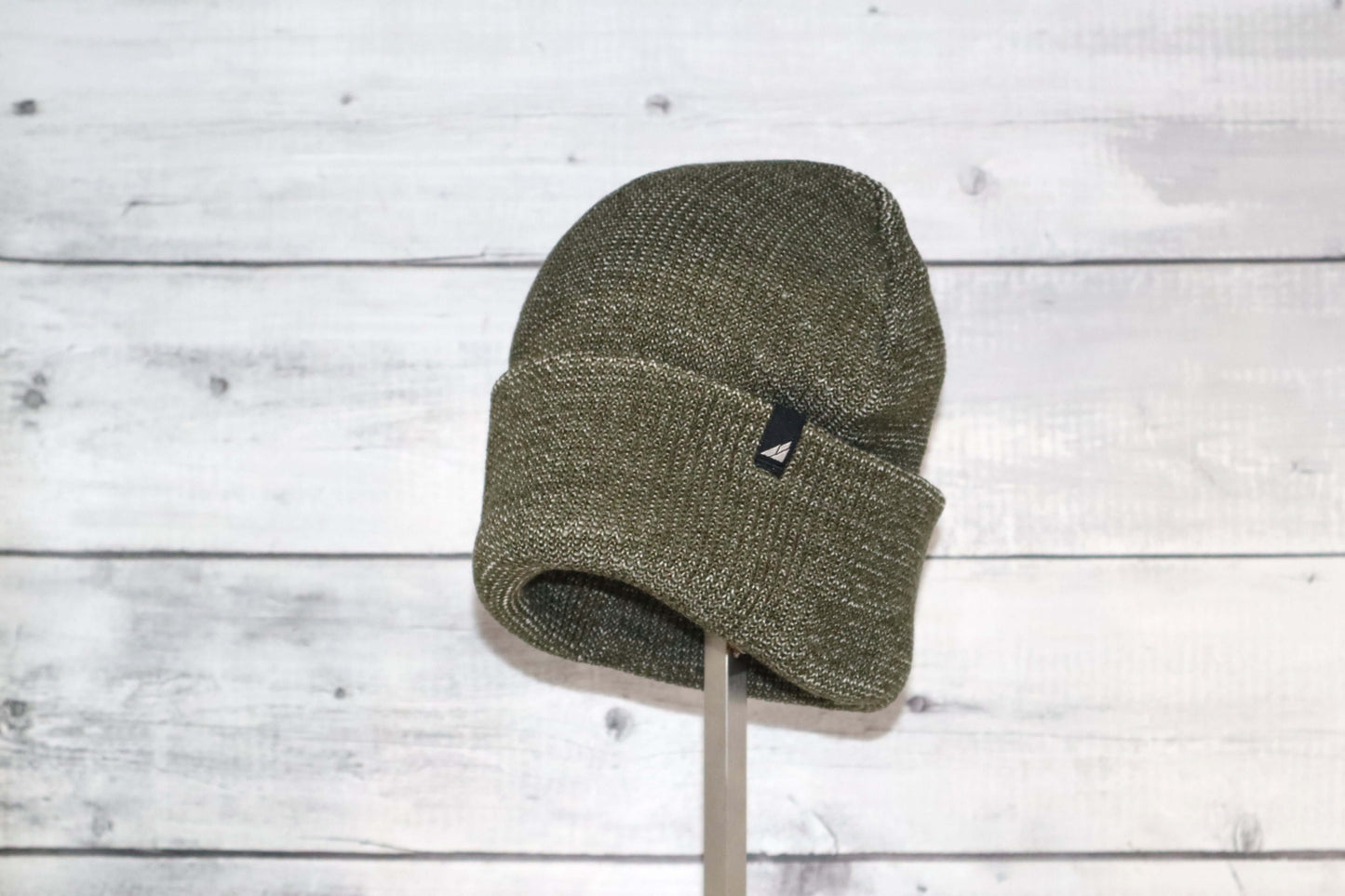Adult Acrylic Cuff Hat – Soft Knit Beanie in olive green, showcasing its soft knit texture and snug fit.