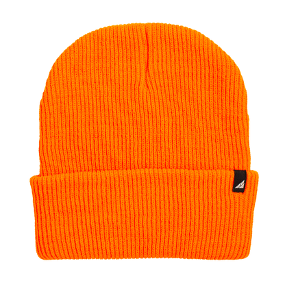 Adult Acrylic Cuff Hat – Soft Knit Beanie in bright orange color, perfect for warmth and comfort during winter outings.