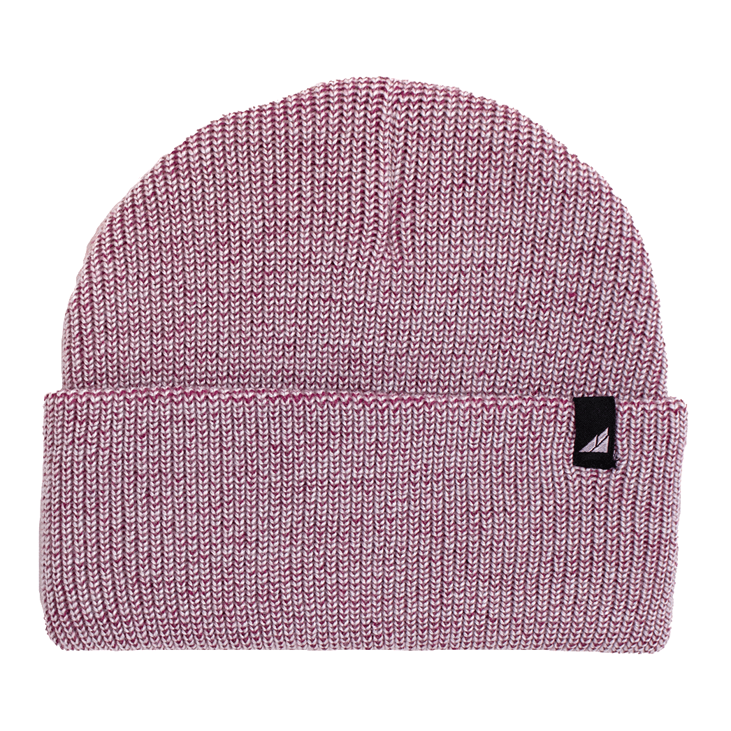 Adult Acrylic Cuff Hat – Soft Knit Beanie in soft pink color with a rolled cuff and tag.