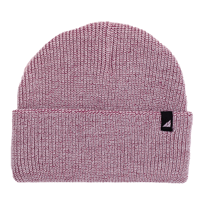 Adult Acrylic Cuff Hat – Soft Knit Beanie in soft pink color with a rolled cuff and tag.