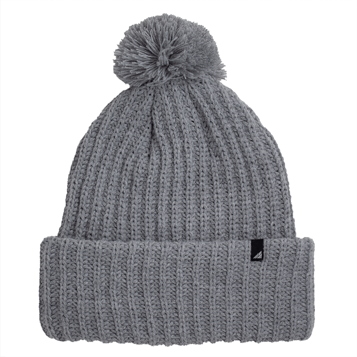 Adult Acrylic Ribbed Cuff Hat with Matching Pom – Cozy & Classic in grey color with playful pom.