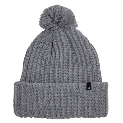 Adult Acrylic Ribbed Cuff Hat with Matching Pom – Cozy & Classic in grey color with playful pom.