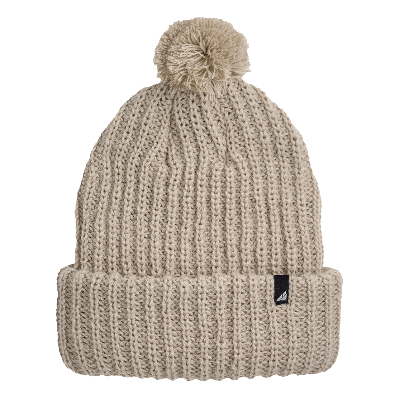 Adult Acrylic Ribbed Cuff Hat with Matching Pom – Cozy & Classic, cream-colored knit hat with a playful pom.