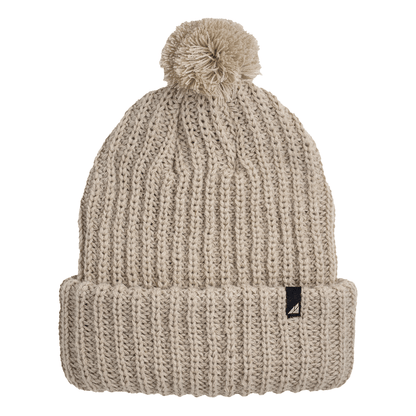 Adult Acrylic Ribbed Cuff Hat with Matching Pom – Cozy & Classic, cream-colored knit hat with a playful pom.