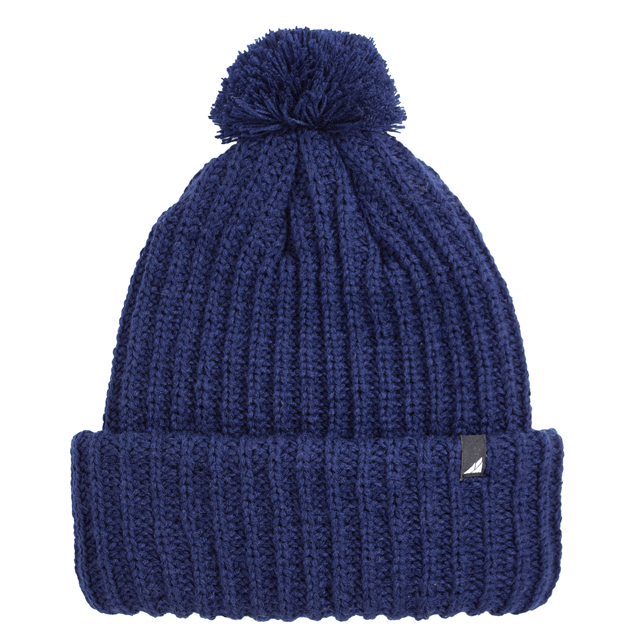 Adult Acrylic Ribbed Cuff Hat with Matching Pom – Cozy & Classic in navy blue with a playful pom pom.