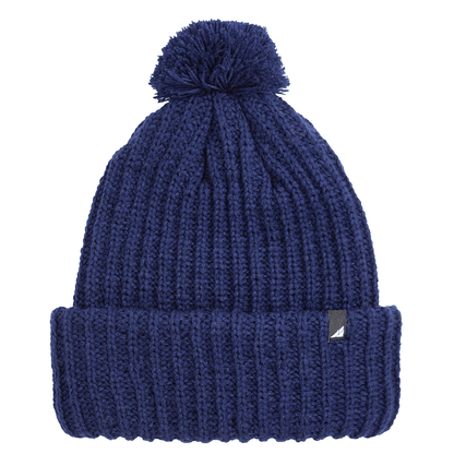 Adult Acrylic Ribbed Cuff Hat with Matching Pom – Cozy & Classic in navy blue with a playful pom pom.