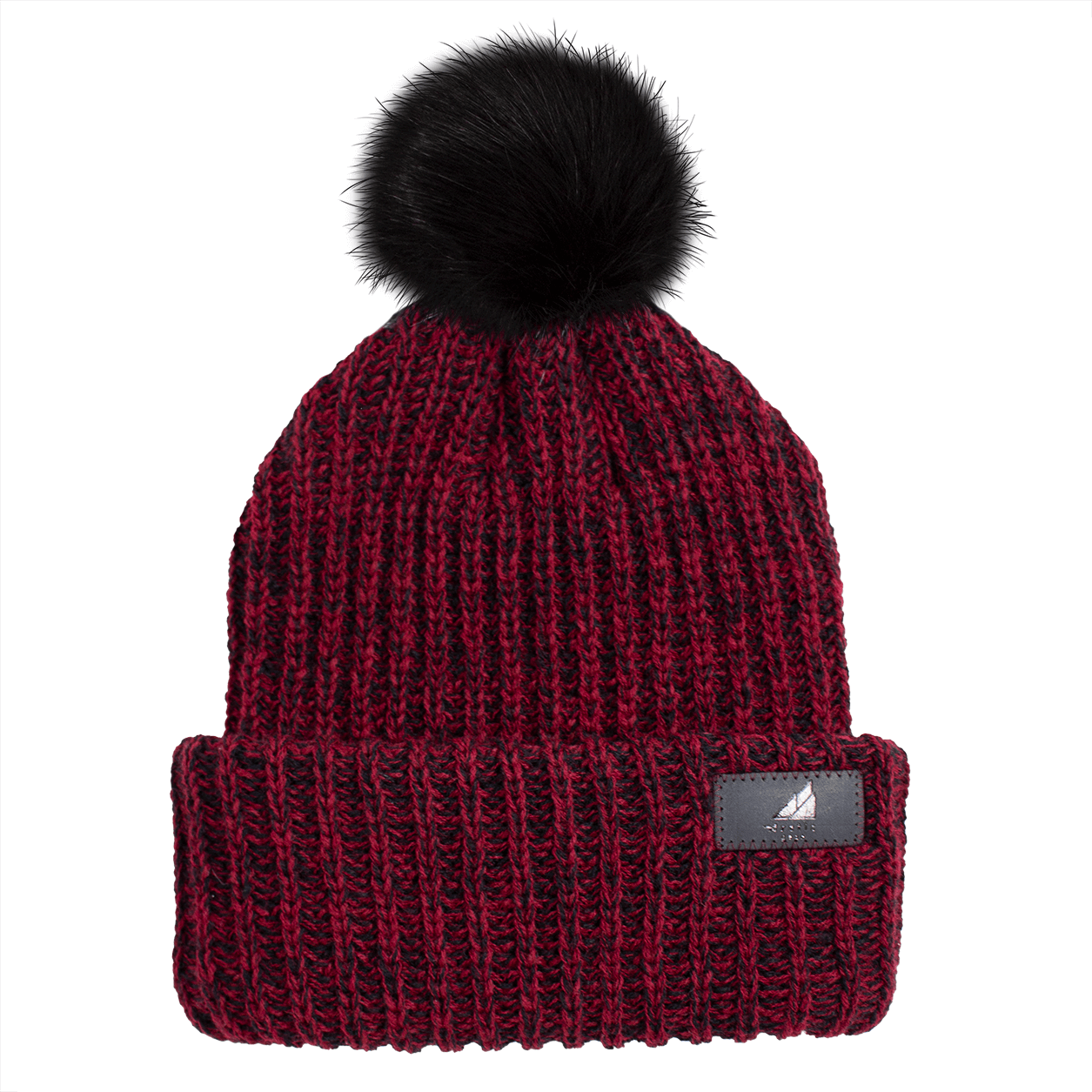 Adult Acrylic Ribbed Cuff with Pom Hat – Cozy, Classic, Giftable in burgundy color with a fluffy pom.