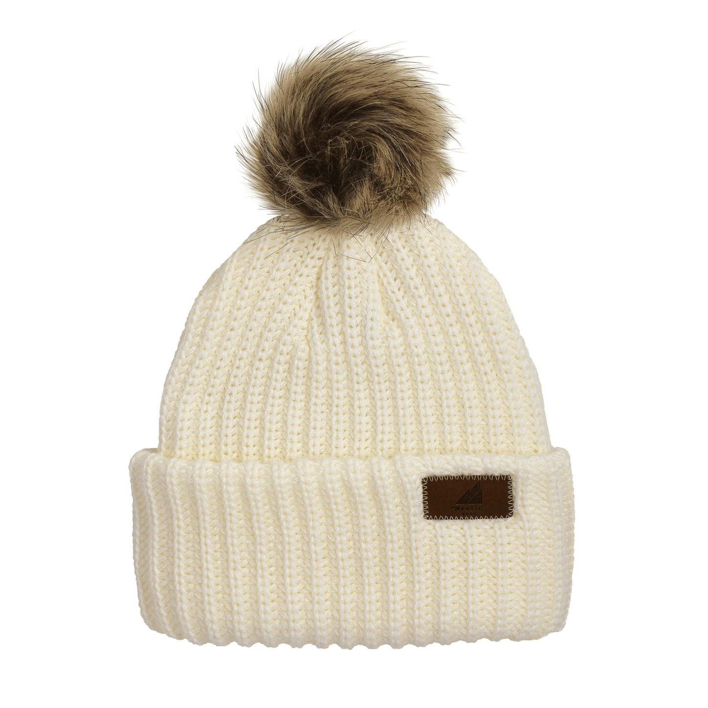 Adult Acrylic Ribbed Cuff with Pom Hat – Cozy, Classic, Giftable in cream color with a stylish pom.