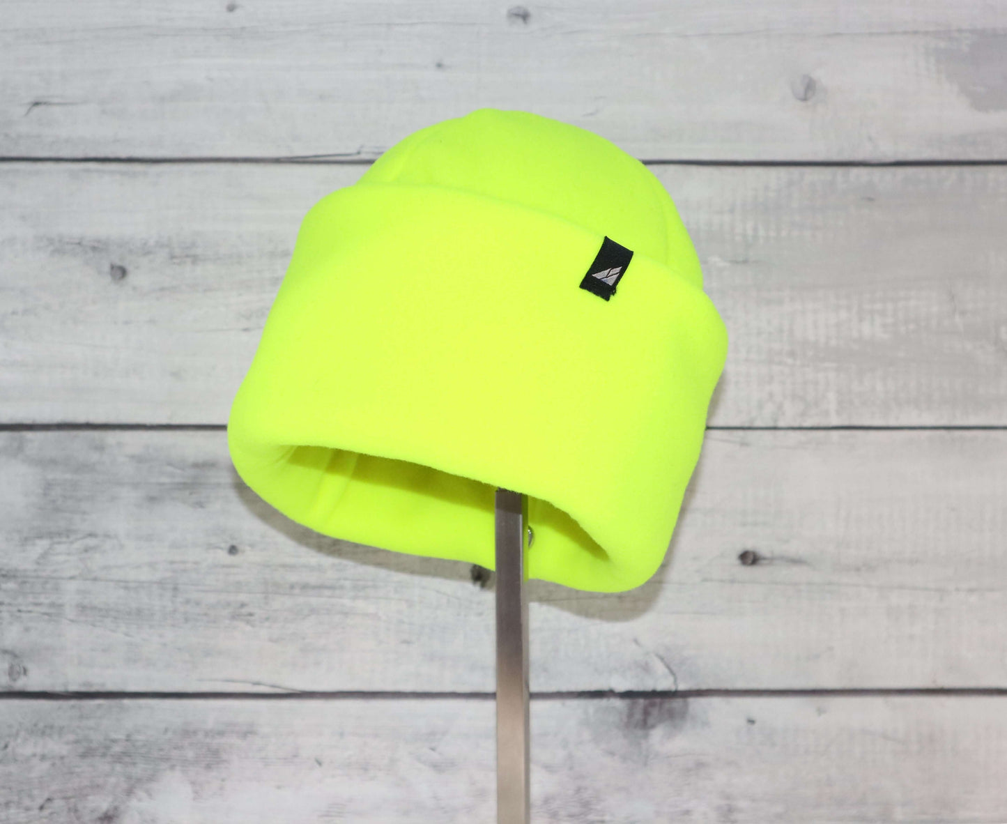 Adult Fleece Cap – Warm Stretch Beanie in bright neon yellow, perfect for cold weather outdoor use.