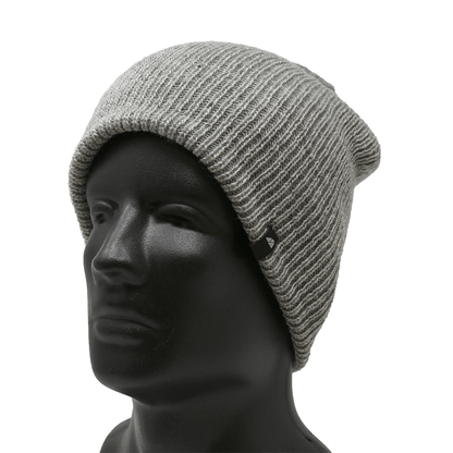 Adult Soft Wool Slouchy Beanie – Relaxed Fit Winter Hat on a mannequin head in a soft grey color.