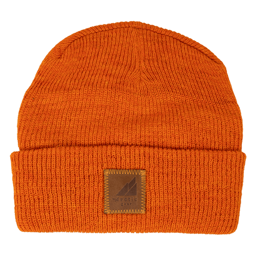 Adult Wool Watch Cap – Military Grade Winter Beanie in bright orange color, perfect for winter activities.