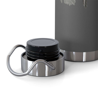 Close-up of the lid of a personalized fisherman & dog copper insulated bottle, showcasing its sleek design and durability.