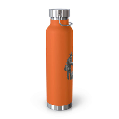 Personalized orange insulated bottle featuring a fisherman design, perfect for outdoor adventures with your dog.