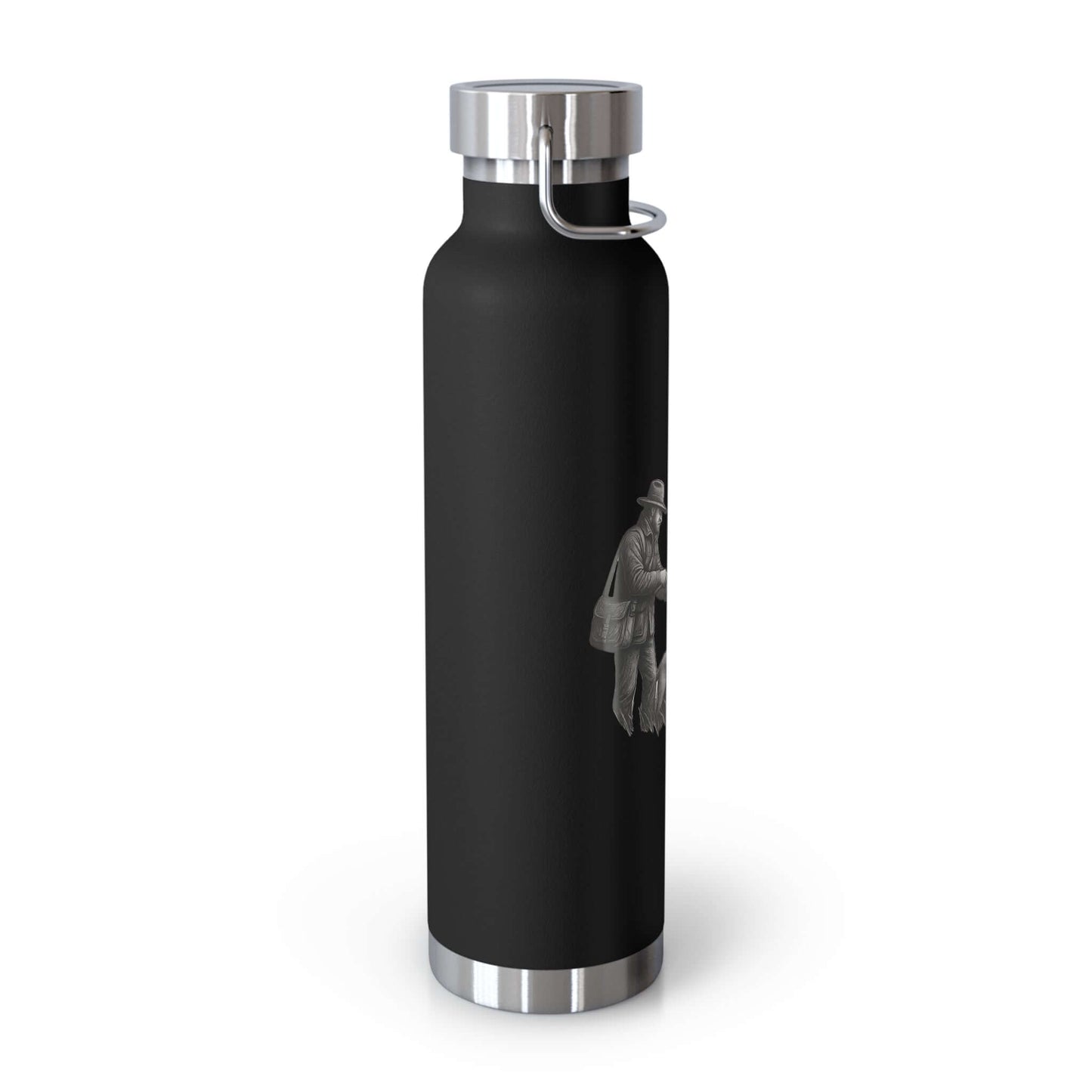 Personalized copper insulated bottle featuring a fisherman and his dog, perfect for outdoor adventures.
