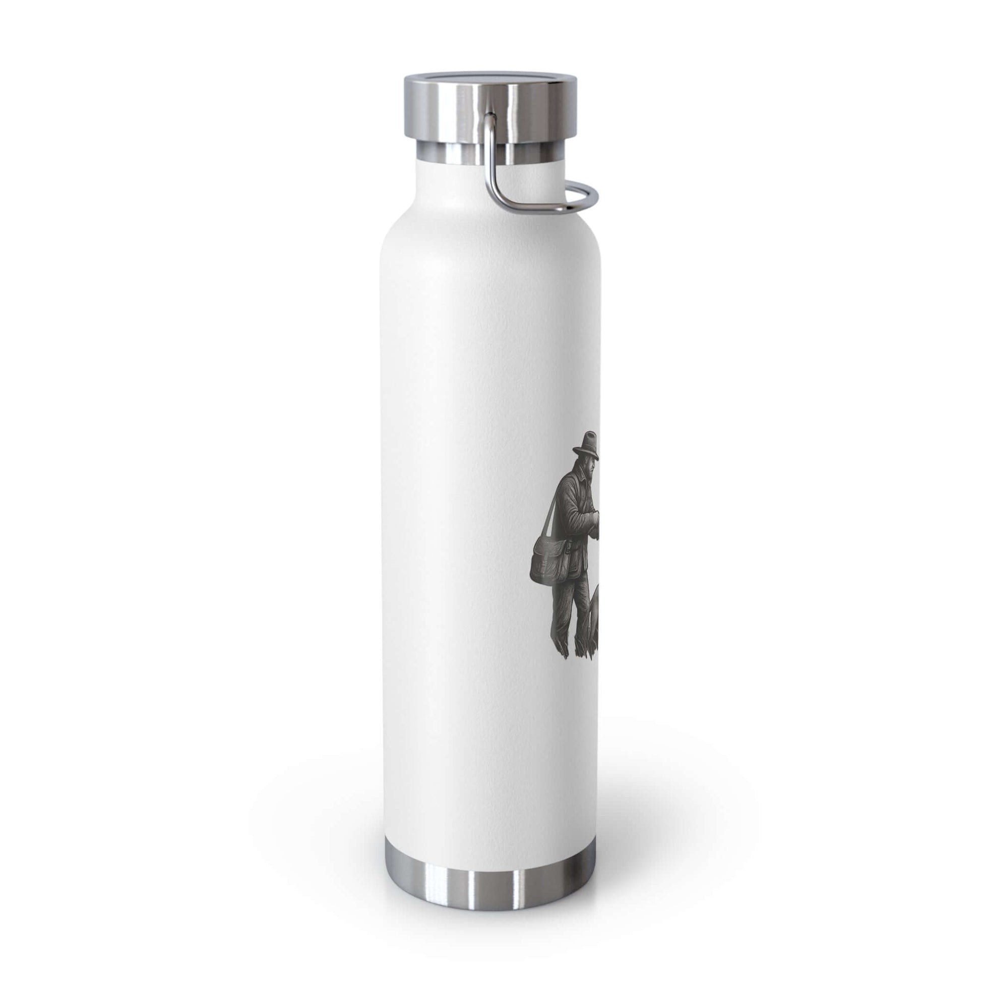 Personalized copper insulated bottle featuring a fisherman with his loyal dog graphic.